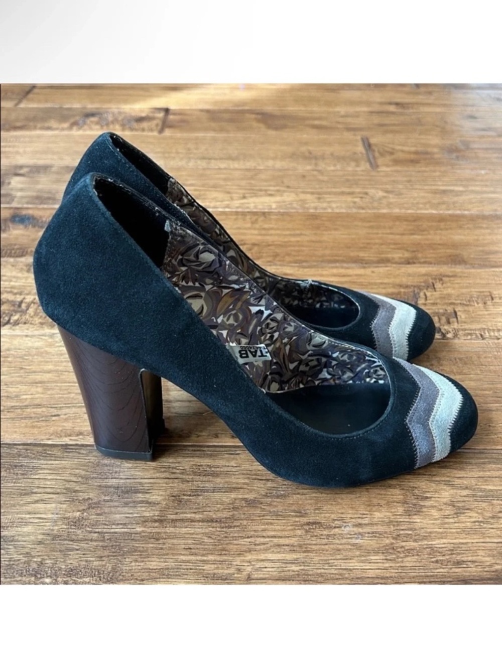 Missoni Target Chevron Striped Suede Leather Block Heel Pumps Black Size 6.5